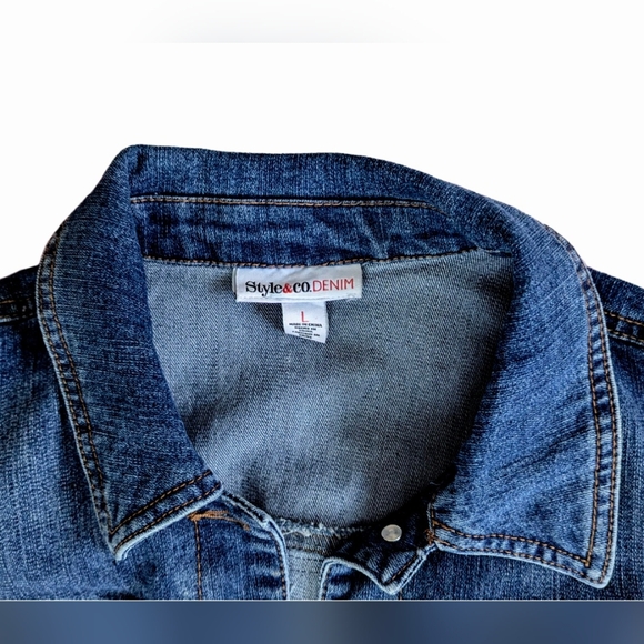 Upcycled Dark Wash Fringed Denim Vest, Size Large - Picture 2 of 4